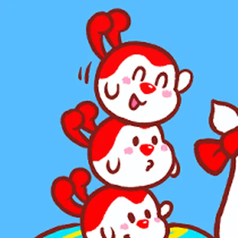 Three of the Milkys stacked on top of each other, each with natural red markings on its head, red bobble antennae and a red nose