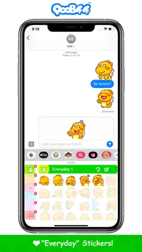 App Store screenshot: QooBee "Everyday" stickers in an iMessage chat