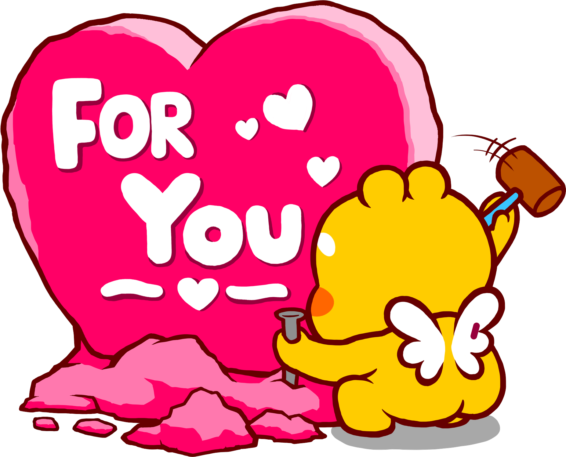 QooBee holding a big heart that says For You