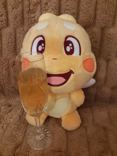 QooBee Enjoys a Cold Drink